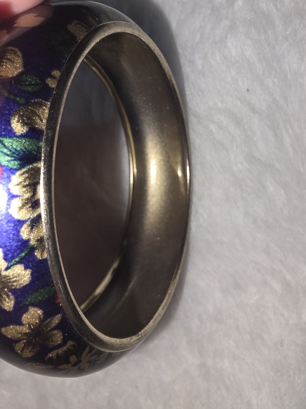 Blue and Gold Floral Cloisonné Bangle Bracelet.  Vintage
